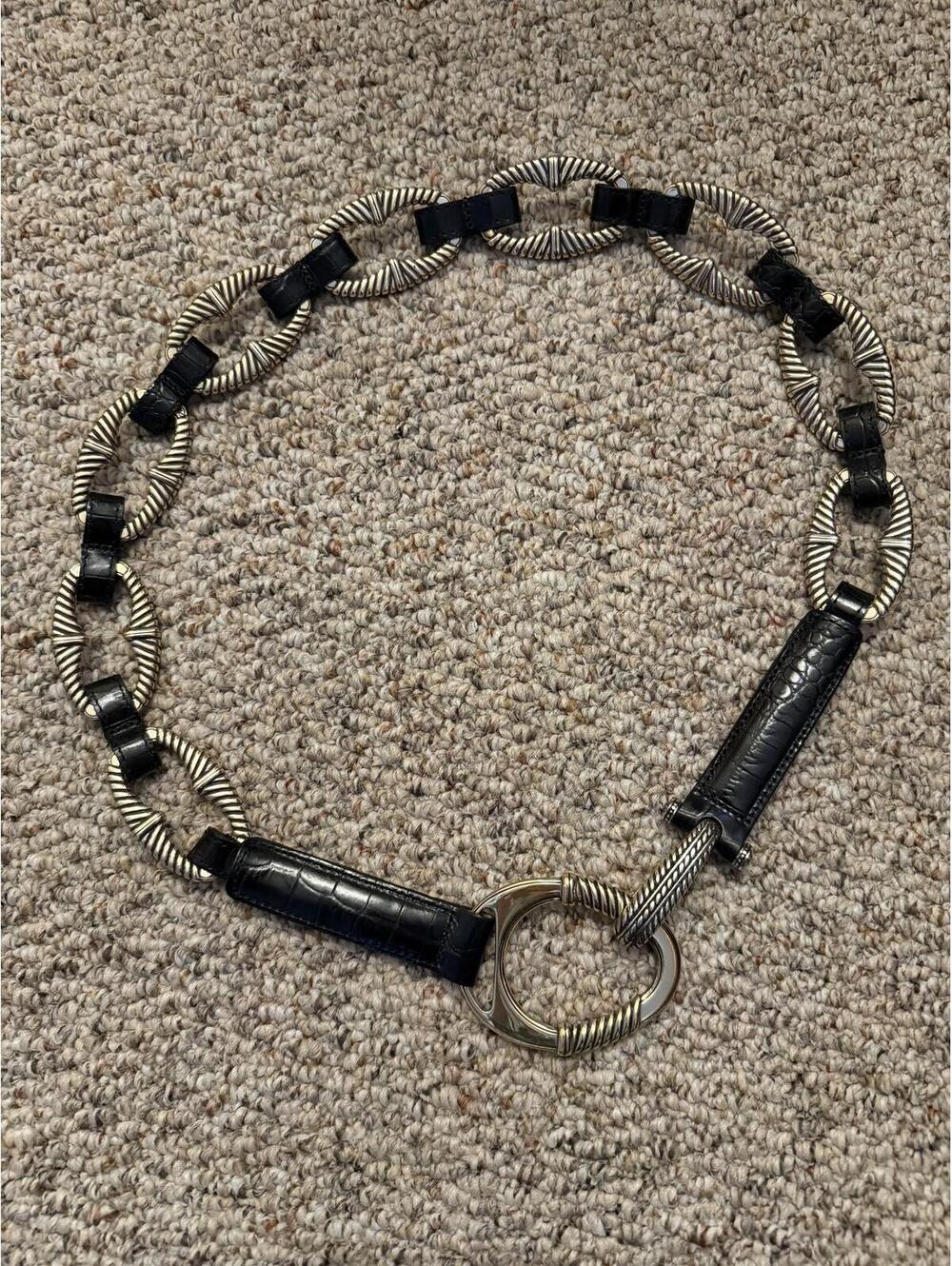 Brighton vintage 90s western concho silver chain black embossed leather belt
